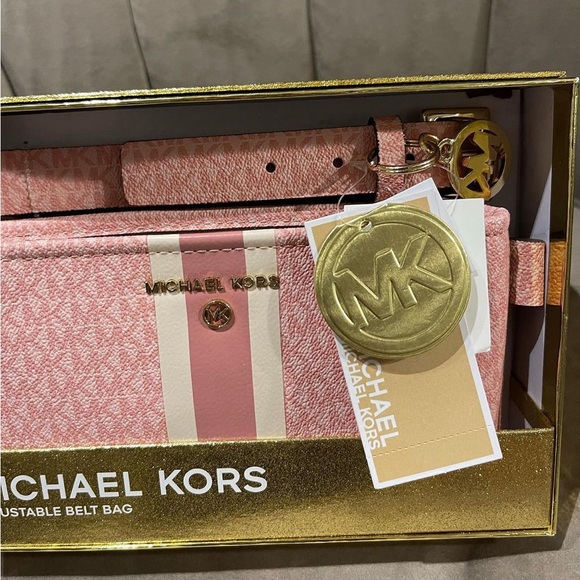 MICHAEL KORS Belt Bag MK Logo PINK Tone Fanny Bag Size (S/M) New In Gift Box 🎁 - Picture 5 of 10